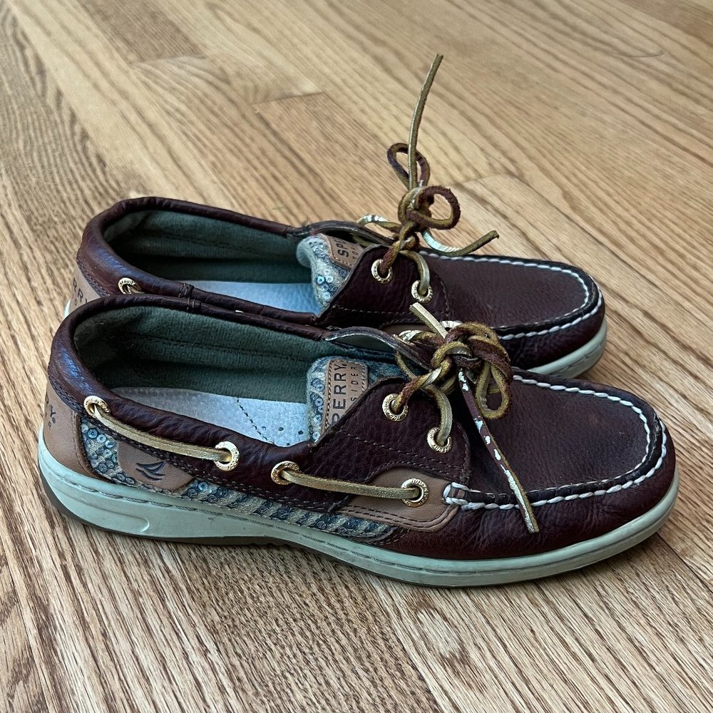 Sperry Sequin Leopard Boat Shoes Size 5.5